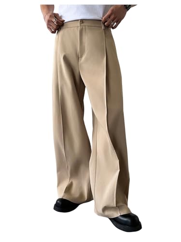 Verdusa Men's Wide Leg Pants Business Casual Dress Pants with Pockets