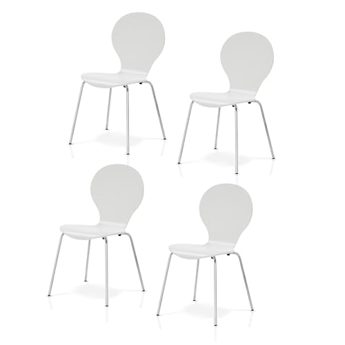 KHG 4er Set Stapelstühle Esszimmerstuhl Stuhl aus Schichtholz Weiß glänzend lackiert - Sitzhöhe 45 cm, Stuhlbeine aus Metall - stapelbar auch für Gastronomie geeignet KHG 4er Set Stapelstühle Esszimmerstuhl Stuhl aus Schichtholz Weiß glänzend lackiert - Sitzhöhe 45 cm, Stuhlbeine aus Metall - stapelbar auch für Gastronomie geeignet