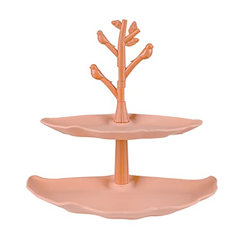 Fictory Plateau à goûter rose corail – Double couche de rangement pour maquillage, élastiques à cheveux, peignes – Assiette à fruits polyvalente pour salle à manger et salon