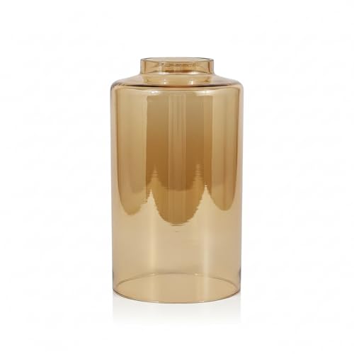 Image of SINOMAN Amber Glass Lamp Shade Cylindrical Transparent Golden Brown Globe for Pendant Lights, Wall Sconces, Chandeliers and Ceiling Fixtures Vintage Style Amber Glass Light Cover for Home