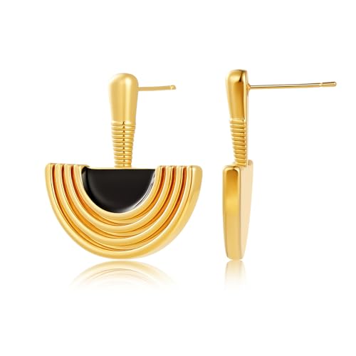 Gold Black Retro Fan Dangle Drop Earrings for Women - African Style Stud Dangling Earrings with S925 Silver Needle Vintage Minimalist Jewelry