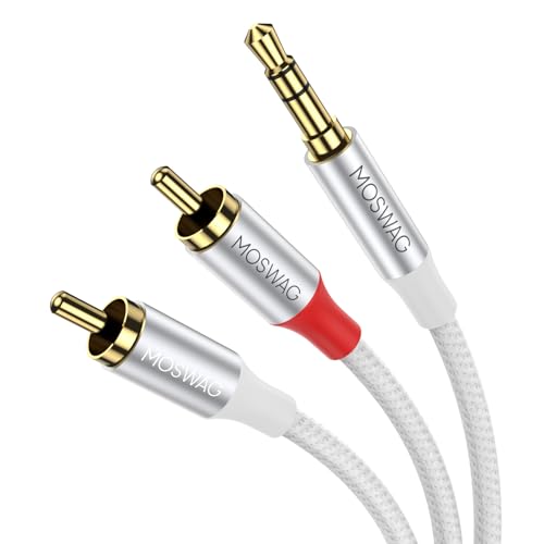 MOSWAG Câble RCA, Jack Audio Stéréo Cordon Jack 3.5mm Mâle vers 2 RCA Mâle Tissage en Nylon Compatible avec Smartphone, PC, Autoradio, Home Cinéma,...