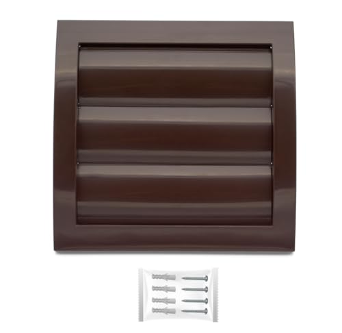 H&C VENT Lüftungsgitter eckig 150x150mm mit Insektenschutz & Lamellen (Ø 100mm, braun) - Kunststoff Wetterschutzgitter zur Dunstabzug Abdeckung außen - Belüftungsgitter Abzug, Garage, Tür, Kühlschrank