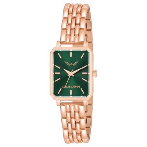 Image of LOUIS DEVIN Silver /Brown /Rose Gold Bracelet Metal Chain Analog Wrist Watch for Women (Blue /Green /Pink /Black /Silver /Brown /Rose Gold Dial) | LD-LS193-CH