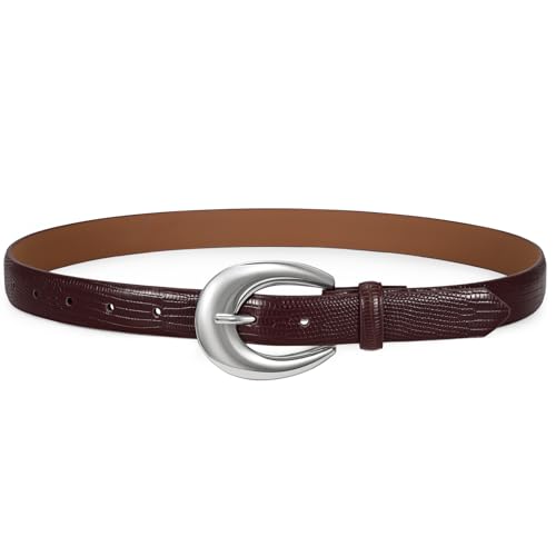 WHIPPY Women Leather Skinny Belt for Jeans Pants Dresses Fashion Ladies Waist Belt with Gold Silver Buckle