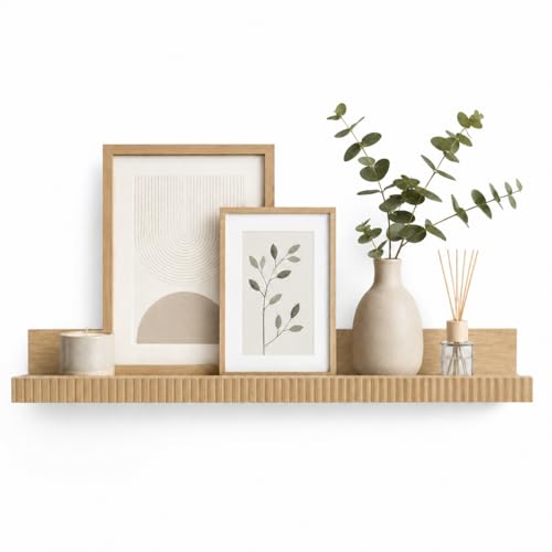 TIENDA EURASIA – Estantería de Pared Flotante Acanalada en MDF con Acabado Mate | Soporta 5 kg | Diseño Recto o Esquinero | Decoración Moderna para el Hogar (Roble, Acanalado 59x11.5x5.9 cm)
