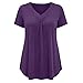 Womens Plus Size Tops Pleated V Neck Short Sleeve Shirts Summer Business Loose Fit Casual Dressy Blouses Purple