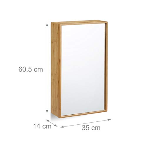 Relaxdays Bathroom Bamboo, 1 Door Hanging Cupboard with Mirror, Assembled Wall-Mounted Cabinet, Natural, Wood, Brown, 14 x 35 x 60.5 cm Relaxdays Bathroom Bamboo, 1 Door Hanging Cupboard with Mirror, Assembled Wall-Mounted Cabinet, Natural, Wood, Brown, 14 x 35 x 60.5 cm