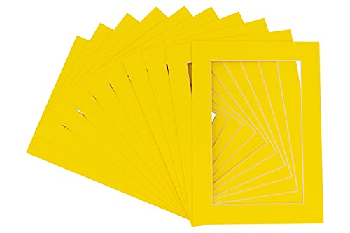 Pack of TEN 12x16 Mats Bevel Cut for 9.5x13 Photos - Acid Free Yellow Precut Matboards For Pictures, Photos, Framing - 4-ply Thickness