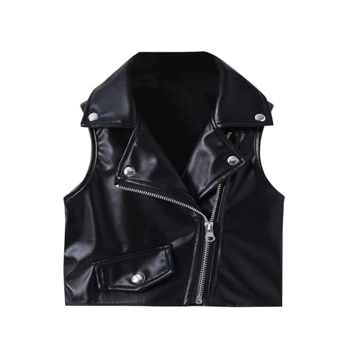 Boys Girls Faux Leather Vests Zipper Lightweight Jackets Sleeveless Gilets Lapel Coats Loose Winter Waistcoats, Children Windproof Sports Vest Soft Outerwear Casual Coats for 1-10 Years