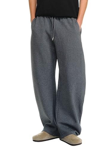 Image of Mens Baggy Sweatpants Wide Leg Casual Elastic Waist Drawstring Athletic Loose Jogger Fall Sweat Pants with Pockets