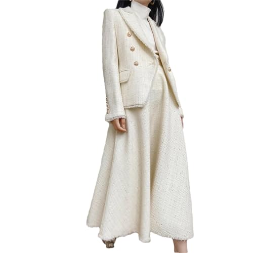 Women Beige Jacket + Skirt Set Fashion Set Slimming New Suit Lapel Autumn/Winter 2-Piece Set Beige XL