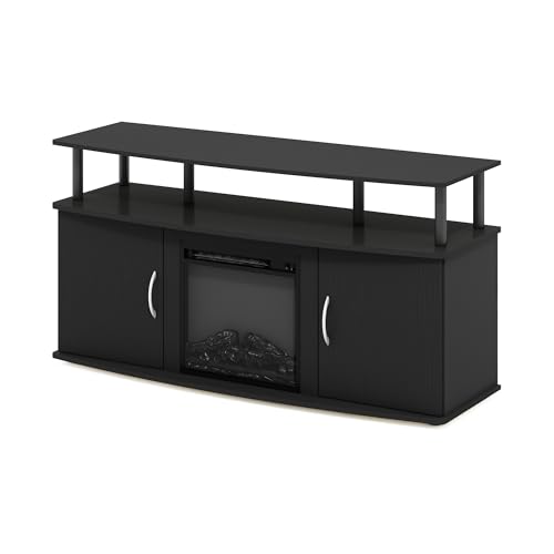 Furinno Jensen Fireplace TV Stand, Entertainment Center, TV Console for TV up to 55 Inch with Fireplace and Doors Storage Cabinet, for Living Room, Bedroom, Americano