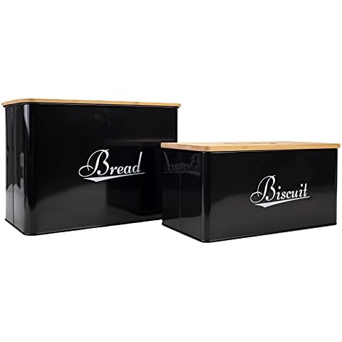 Xbopetda Brotkasten & Keksdose Set, Metall Vorratsdose mit Bambus Deckel Cover