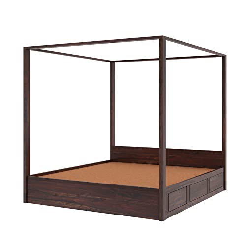 Image of Solid Sheesham Wood Queen Size Poster Bed Hydraulic Storage for Bed Room Living Room Home Wooden Double Bed Palang Solid Wood Bedroom Furniture for Hotel (Walnut Finish)