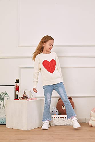 Batermoon Girls' Pullover Sweaters Long Sleeve Cute Heart Pattern Crewneck Knit Jumper Tops White #TOP3