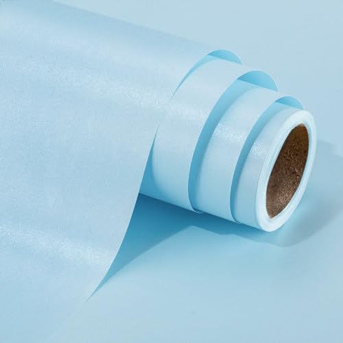 Yarcony Shimmer Baby Blue Wrapping Paper - 17 Inches X 16.5 Feet - Solid Color Pearly-lustre Gift Wrap Paper for Birthday Baby Shower Wedding Valentines Day Fathers Day Graduaction Christmas