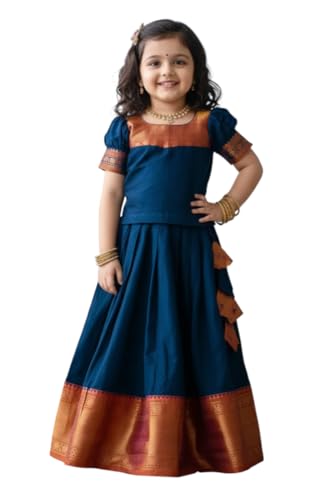 Image of R P CREATION Kids Silk Lehenga Choli Set | Zari Bordered Ghagra Choli | Traditional Ethnic Wear for Weddings, Poojas & Festivals