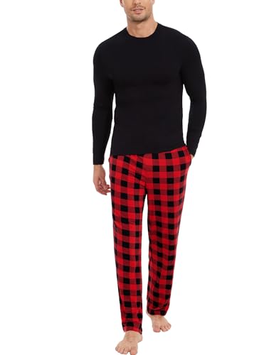 Image of GYS Bamboo Viscose Men's Pajama Sets Long Sleeve Plaid Loungewear Sets with Pockets