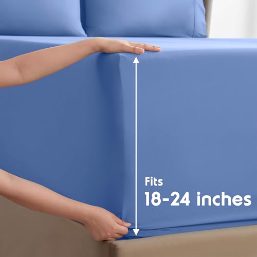Image of Nestl Extra Deep Queen Sheet Set - 6 Piece Breathable & Cooling Sheets - Hotel Luxury Bedding Set w /18-24 Inch Deep Pockets - Easy & Secure Fit - Super Soft, Wrinkle Free & Comfy - Calm Blue
