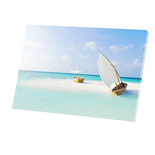 Tableau Décoratif Toile Imprimée Maldives Petite Ile De Sable Blanc (30 cm x 45 cm)