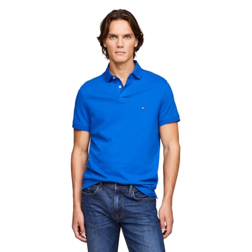 Image of Tommy Hilfiger Men's Short Sleeve Polo Shirts in Slim Fit with Stretch and Organic Pique Cotton