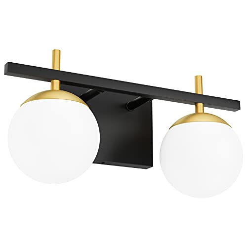 Image of Ralbay 2-Light Black and Gold Bathroom Vanity Light Mid Century Modern Milky Glass Ball Wall Light for Bathroom 2 Light Black /Golden