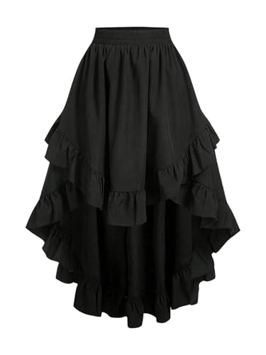 Milumia Women's Asymmetrical Ruffle Hem Skirt Elastic High Waisted High Low Long Skirts