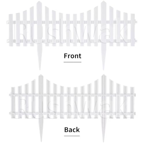 Image of Rushwak Garden Fence Outdoor (2 Panels - 2.5ft Total Running Length) Fence for Garden Fencing Plastic PVC Durable Easy Installation Decorative Picket Fence Border Edging for Lawn Pathway & Flower Beds