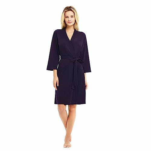 Image of U2SKIIN Womens Robes, 100% Cotton Lightweight Robes 3 /4 Sleeves Kimono Knit Soft Loungewear Short Bathrobe