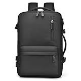 Tempotech ® Mochila Viaje Cabina de Avión 45x30x16 Ampliable a 26cm de Anchura | Mochila Acordeón | Para Mujer | Hombre | Senderismo | Mochila Portátil | Puerto USB (Negro)