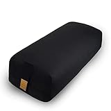 Yoga Bolster Pillow 26x10.5x5.5in Rectangular Meditation Cushion for Massage and Back Support, Breathable Cotton Fill, Zippered Organic Cotton Cover, Easy-Carry Handle, Machine Washable (Black-1)
