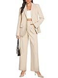 Casly Lamiit Womens 2 Piece Business Casual Outfits Dressy Blazer Dress Pants Suit Set Ladies Trendy Formal Clothing for Work Office Beige M