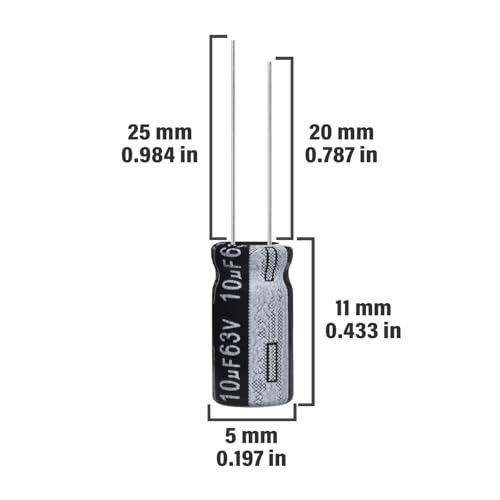 10uF 63V 5x11mm Electrolytic Capacitor 10 UF MFD 63 Volt 0.2x0.43in Aluminum Capacitors (Pack of 15)