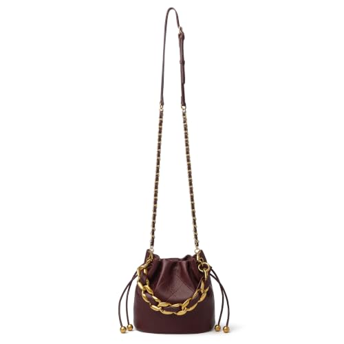 Image of DORIS&JACKY Small Top Handle Bucket Bag, Designer Lambskin Drawstring Crossbody Purse with Chunky Chain Tote Strap