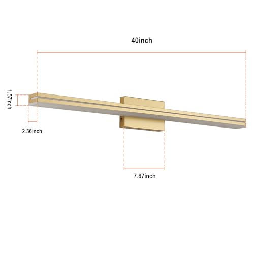 Image of SineRise LED Modern Bathroom Vanity Light Fixtures (40-Inch, 3000K /4000K /6000K, Dimmable), Gold Modern Acrylic Bathroom Wall Lighting Fixtures Over Mirror