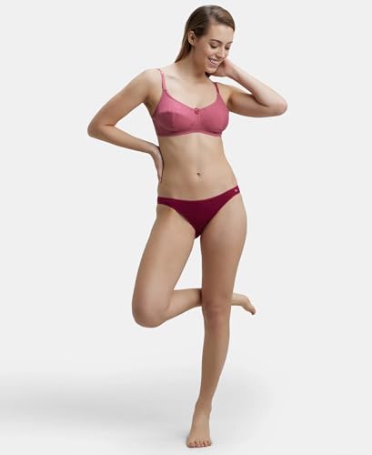 Image of Jockey 1615 Women's Wirefree Non Padded Super Combed Cotton Elastane Stretch Full Coverage Everyday Bra with Soft Adjustable Straps Rose Wine 38C