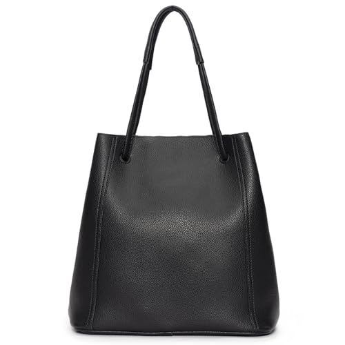 Leather Tote Bag for Women Large Shoulder Bag Crossbody Work Casual Handbags Black Purse with Adjustable Strap