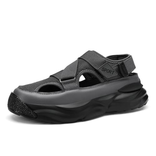 Sandalias de Punta Cerrada con Plataforma para Hombre Zapatos de Caminata Atléticos de Malla Transpirable Calzado de Verano Casual con Correa Ajustable Zapatillas de Suela Gruesa