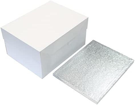 Culpitt 18" x 14" (457 x 355mm) Cake Board & White Cake Box Combo, Oblong Silver Fern Cake Drum With Matching Box, 0.5'' (13mm) Thick, Rectangular Cake Transport, Single Pack, (90312)