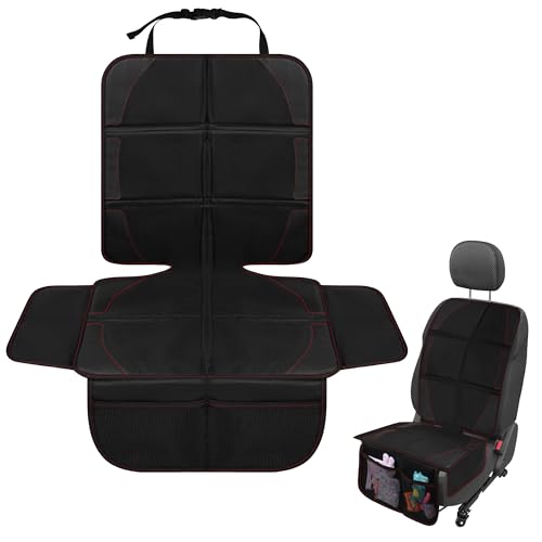 Image of JEYODA Car Seat Protector, Baby Car Seat Protector, Thick Padding, Seat Protector with Mesh Storage Pockets, Non-Slip Padded Backing for Child Pet (red Liner)