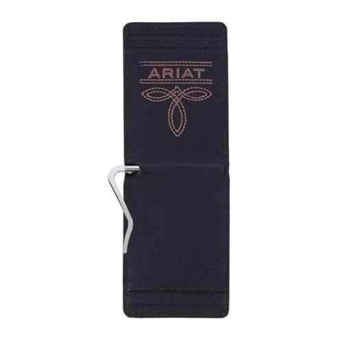 ARIAT Men's Wallet, Brown Genuine Leather, Money Clip Style, Distressed USA Flag, Shield Logo, Card Slots, ID Window4