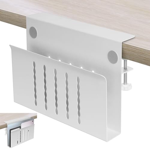 Image of Desk Side Storage, Under Desk Storage, No Drill Steel Hanging Desk Organizer, Laptop Holder, Desk Storage Holder for Office & Home.(White)