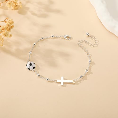 Image of Softball /Volleyball /Soccer /Basketball Football Bracelet for Girls Women, 14K Gold Plated Cross Link Chain Sport Accessories Christian Jewelry Gifts for Teens Team Coach Players