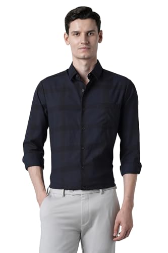 Image of Peter England Men's Classic Wonder Fabric Checkered Slim Fit Formal Shirt | Cotton Rich | Pin Point Oxford