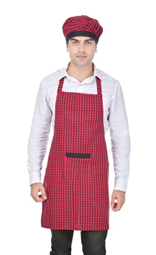 Image of Switchon Checkered Cotton Kitchen Cooking Apron with Chef Hat - Pack of 2 | Multi-Purpose Chef & Waiter Apron for Men & Women | Home, Hotels, Restaurants & Cafes | Proudly Made in India