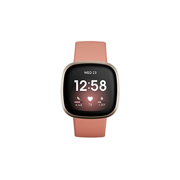 Fitbit Versa 3 Health & Fitness Smartwatch with GPS, 24/7 Heart Rate, Alexa Built-in, 6+ Days Battery, Pink/Gold, One Size (S & L Bands Included)