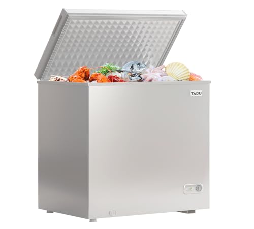 TABU 10 Cu Ft Deep Freezer,Top Opening Chest Freezer with Storage Basket, Energy Saving Compact Freezer with 7 Level Adjustable Thermostat, Removable Basket (White)