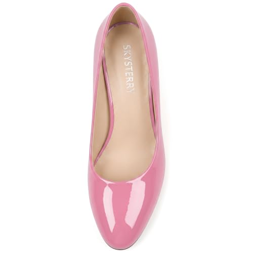 Image of SKYSTERRY Women's Low Heel Dress Pumps Shoes 2 Inch | Low Chunky Block Heel Pumps, Closed Round Toe Heels, Patent Leather Office Work Wedding Pumps Shoes