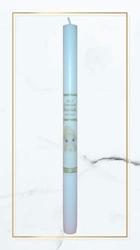 VELA (CIRIO) PARA COMUNIONES PERSONALIZADA. MEDIDA 3x40 CM DECORADA DIBUJOS NIÑO/NIÑA COMUNIÓN (RUBIA)